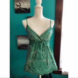 Adorable turquoise camisole with floral stitching